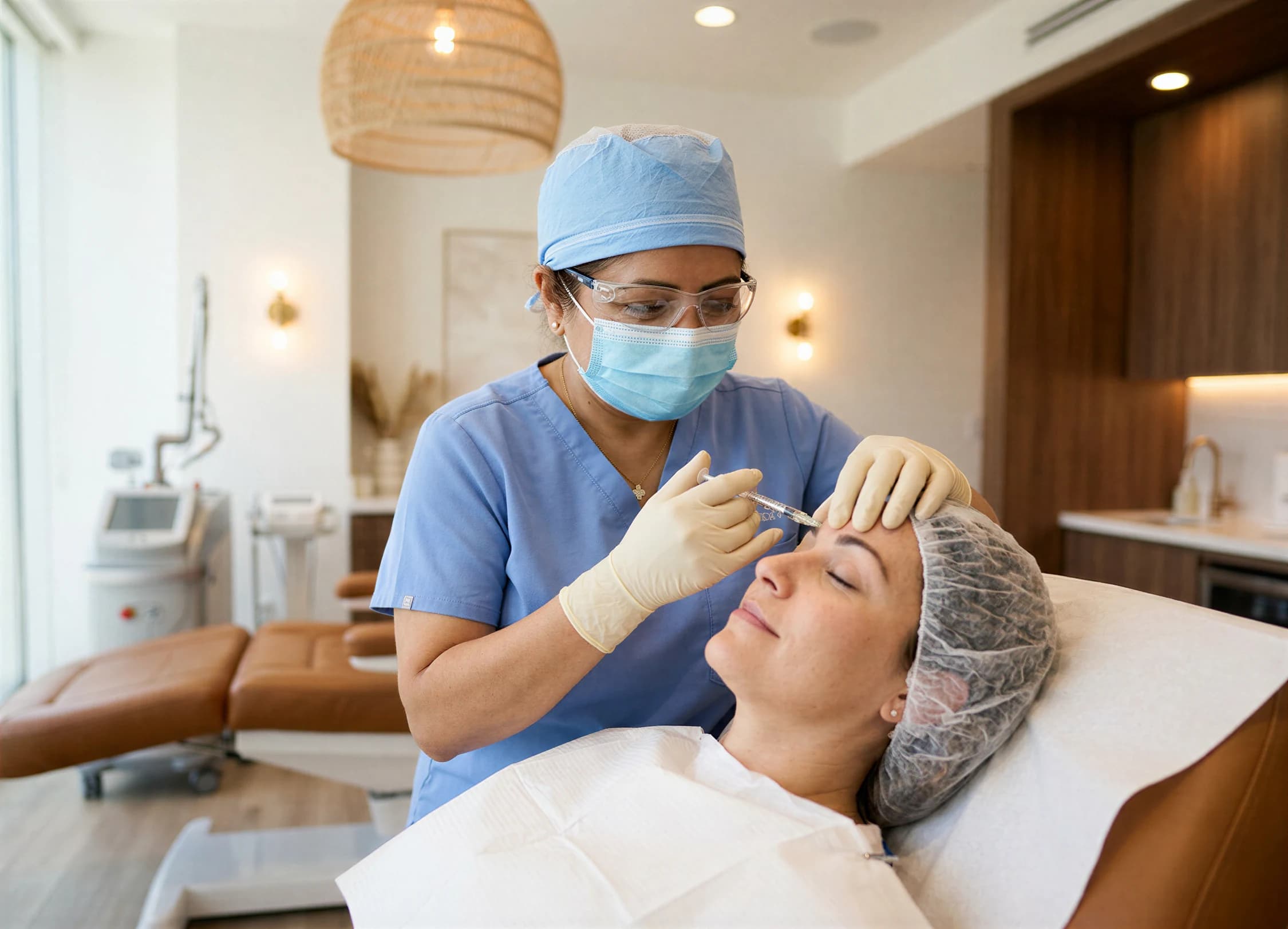 Medical professional performing an injectable treatment on a relaxed patient at Prime Care Aesthetics