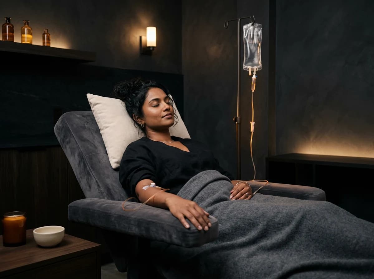 Patient relaxing while receiving an IV infusion