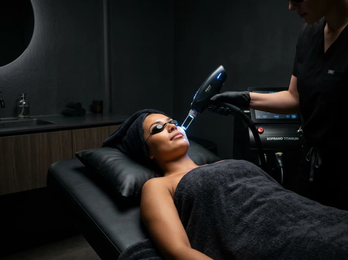 Laser hair removal treatment in progress