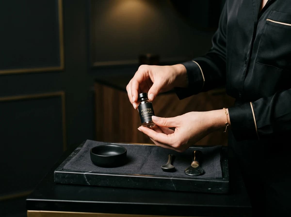 Hands holding a peptide therapy vial
